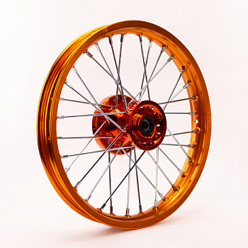 Обод колеса для питбайка передний 1.4х14" ступица CNC алюминий оранжевый